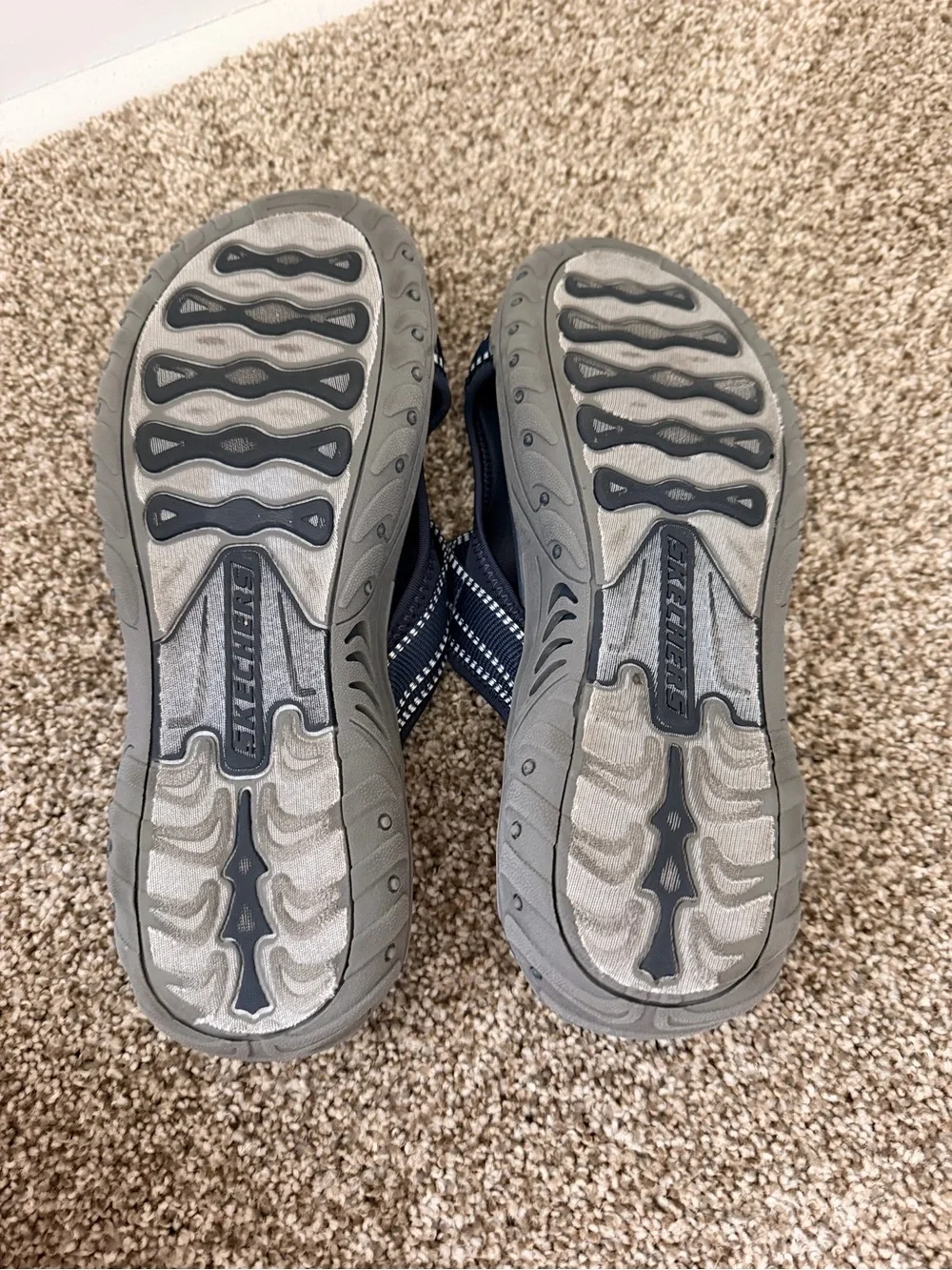 Skechers Navy and White Cross-Strap Slide Sandals